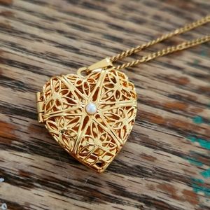 14k over sterling seed pearl locket necklace